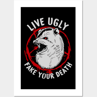 Live Ugly Fake Your Death -Satanic Possum T-Shirt Posters and Art